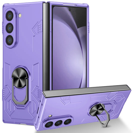 For Samsung Galaxy Z Fold6 5G Case PC Hard Phone Cover with Ring Holder Kickstand - Purple