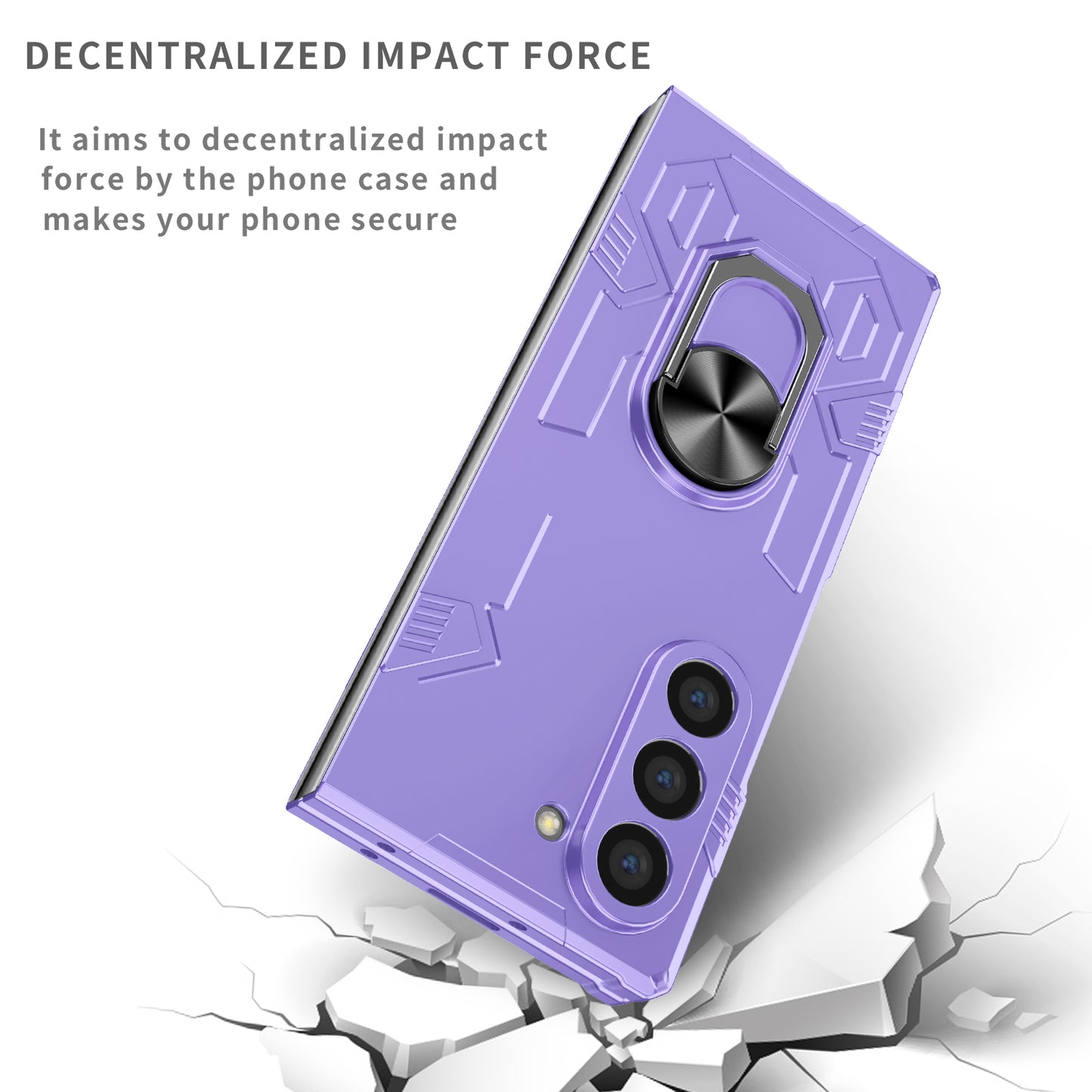 For Samsung Galaxy Z Fold6 5G Case PC Hard Phone Cover with Ring Holder Kickstand - Purple