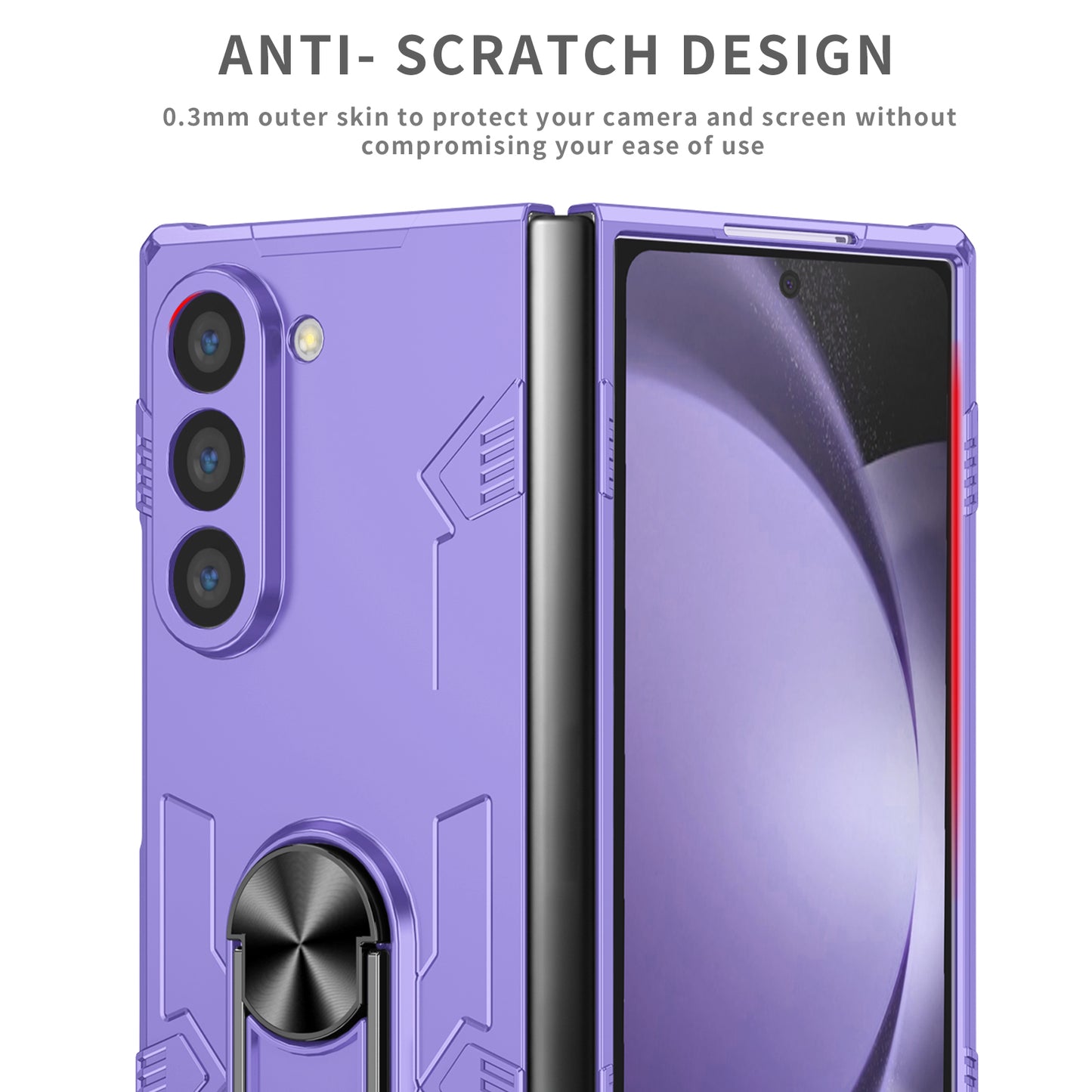 For Samsung Galaxy Z Fold6 5G Case PC Hard Phone Cover with Ring Holder Kickstand - Purple