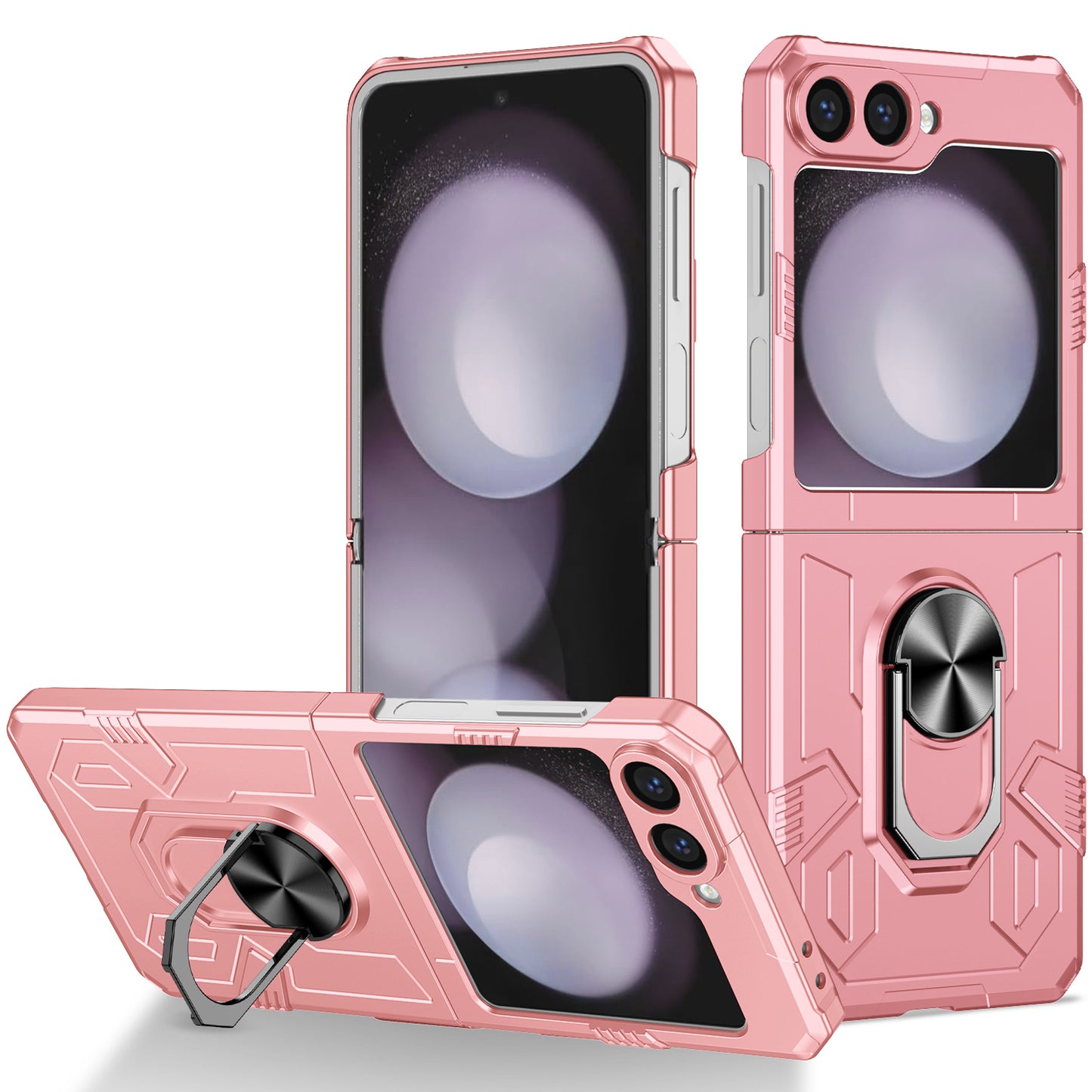 For Samsung Galaxy Z Flip6 5G Case Ring Kickstand Hard PC Shockproof Phone Cover - Pink