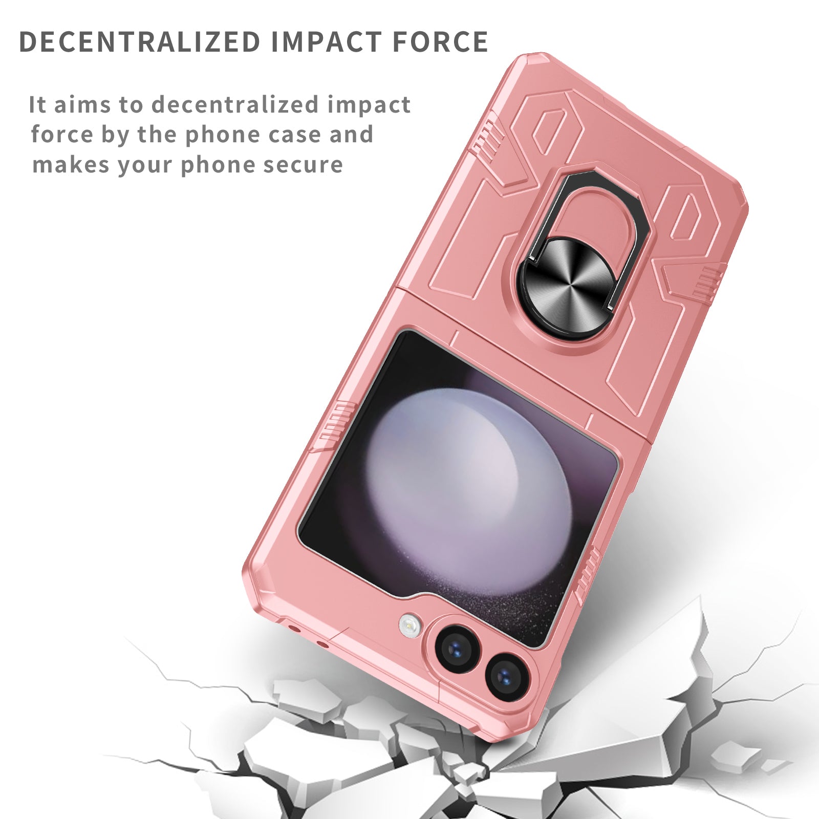For Samsung Galaxy Z Flip6 5G Case Ring Kickstand Hard PC Shockproof Phone Cover - Pink