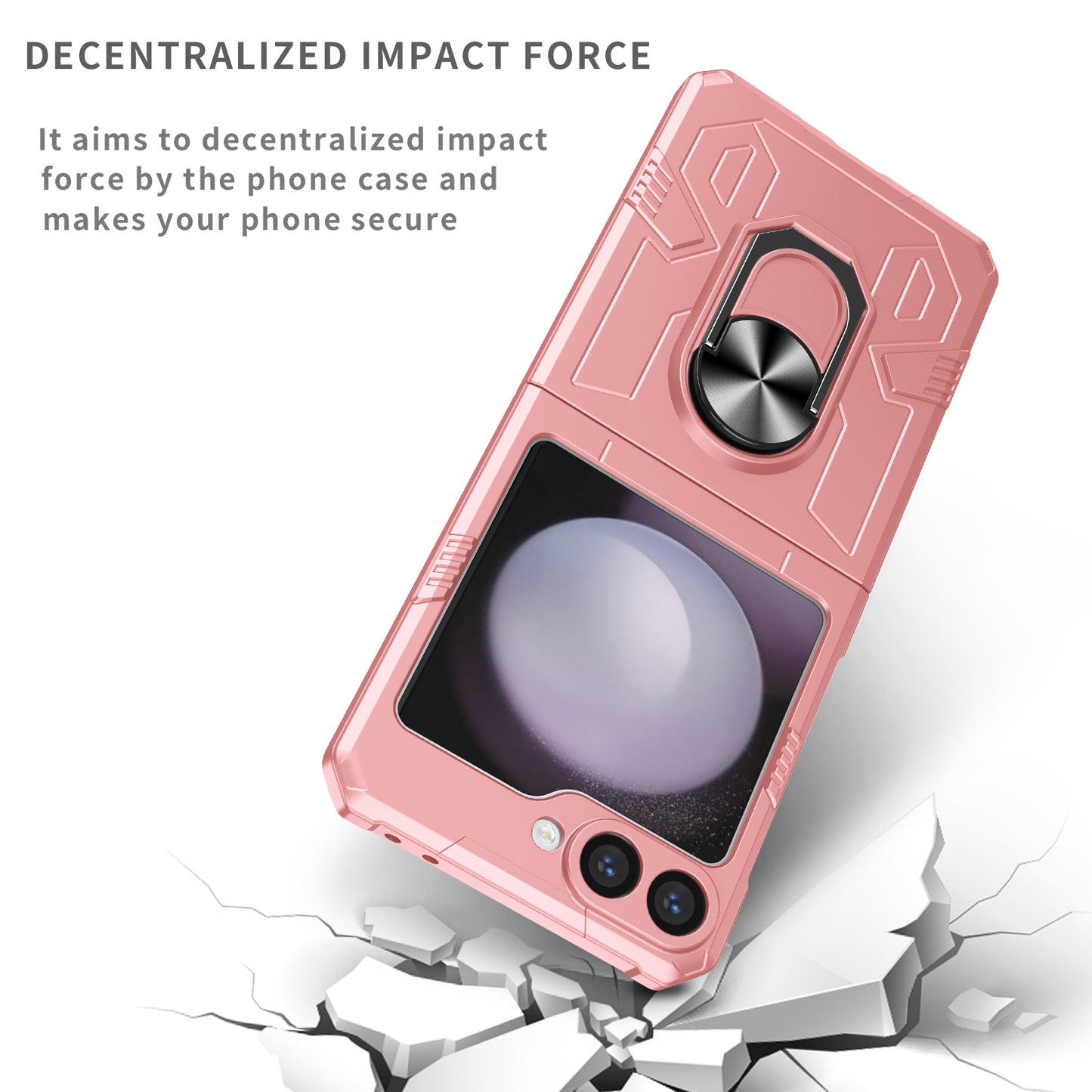 For Samsung Galaxy Z Flip6 5G Case Ring Kickstand Hard PC Shockproof Phone Cover - Pink
