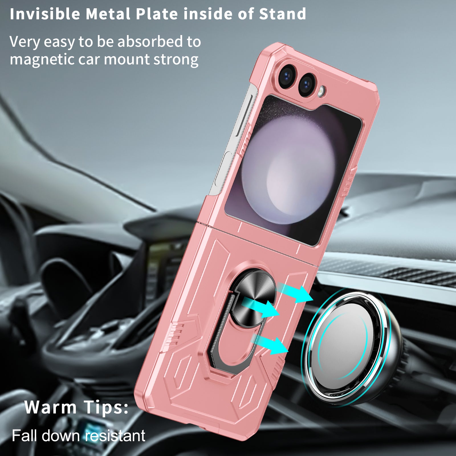 For Samsung Galaxy Z Flip6 5G Case Ring Kickstand Hard PC Shockproof Phone Cover - Pink