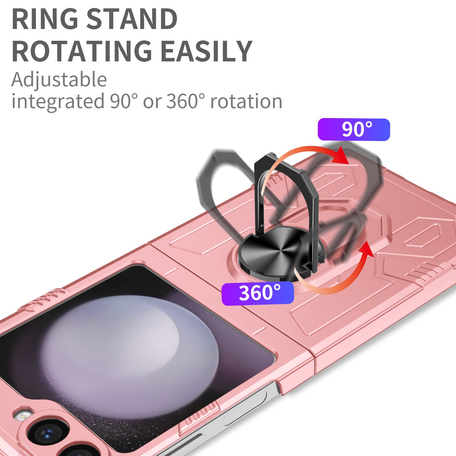 For Samsung Galaxy Z Flip6 5G Case Ring Kickstand Hard PC Shockproof Phone Cover - Pink