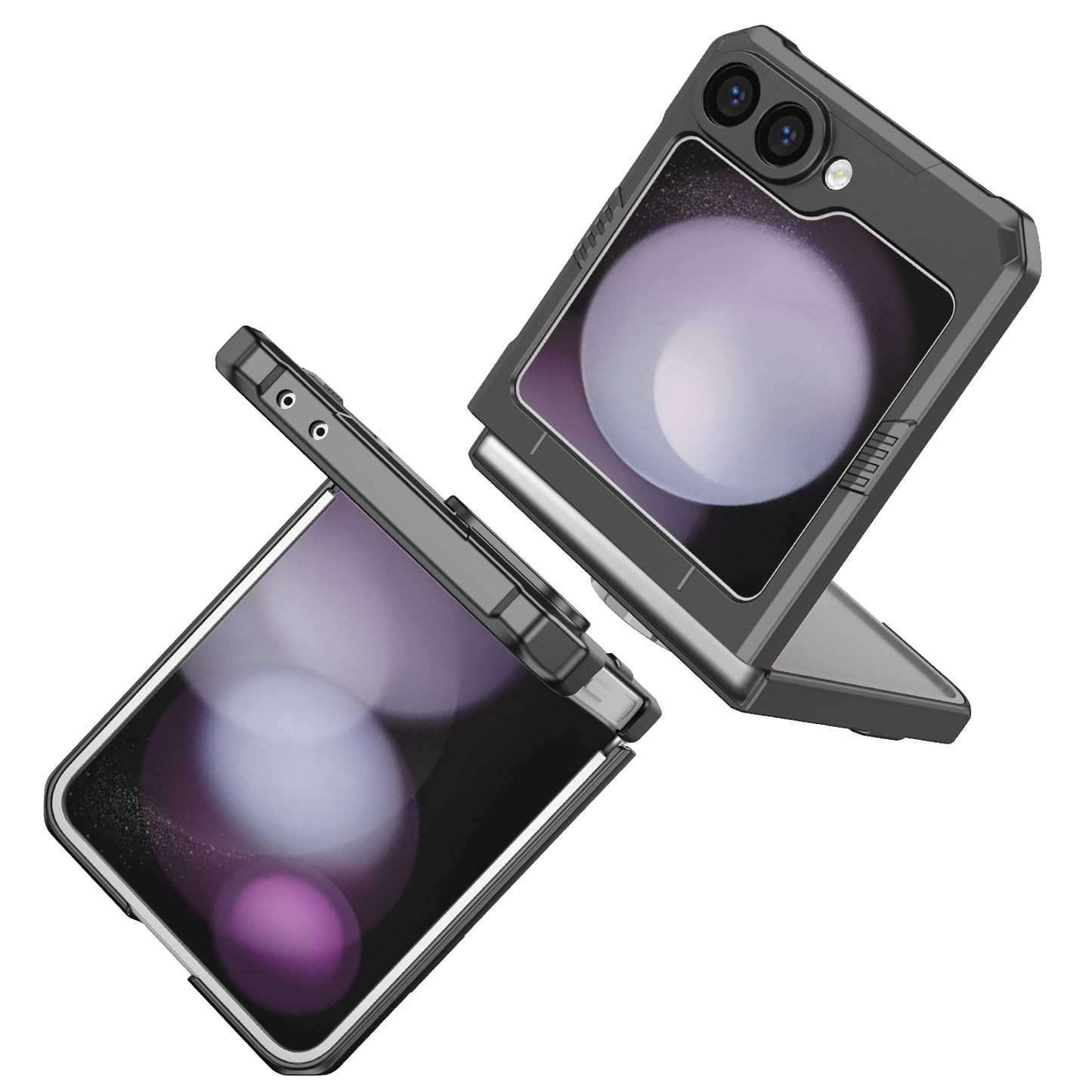 For Samsung Galaxy Z Flip6 5G Case Ring Kickstand Hard PC Shockproof Phone Cover - Black