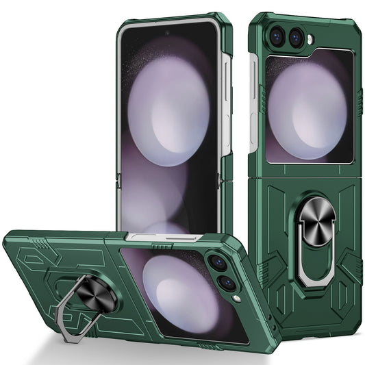 For Samsung Galaxy Z Flip6 5G Case Ring Kickstand Hard PC Shockproof Phone Cover - Green