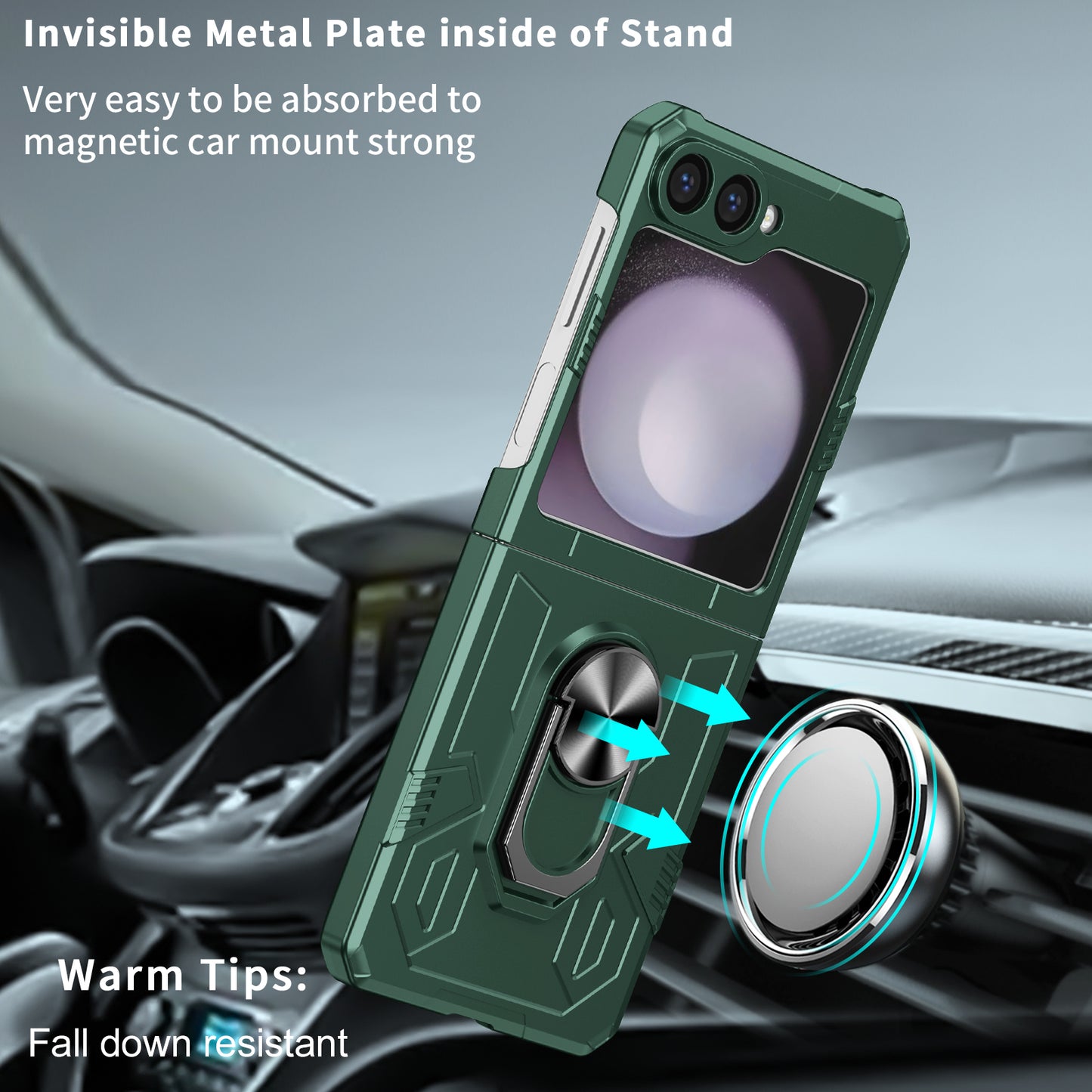 For Samsung Galaxy Z Flip6 5G Case Ring Kickstand Hard PC Shockproof Phone Cover - Green