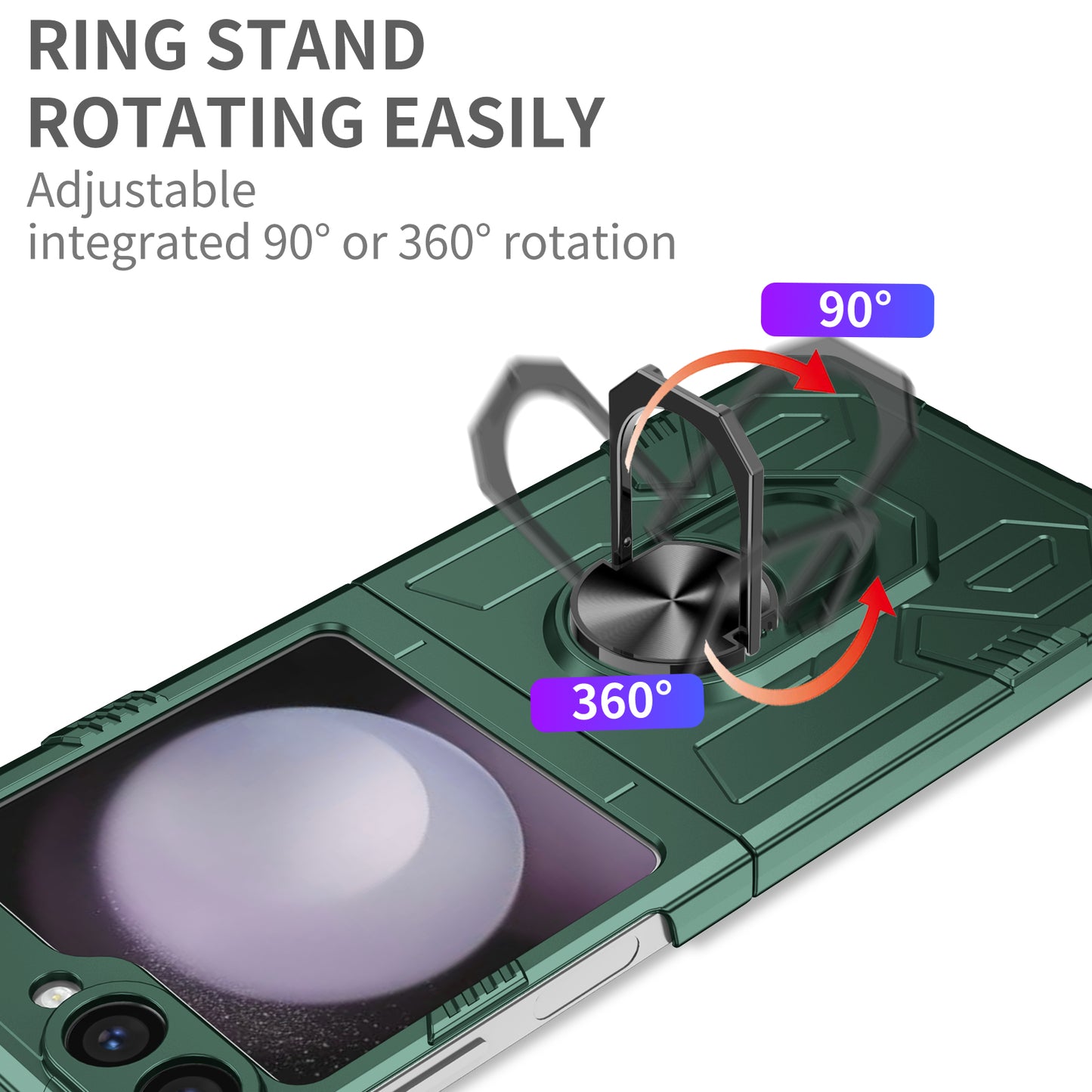 For Samsung Galaxy Z Flip6 5G Case Ring Kickstand Hard PC Shockproof Phone Cover - Green