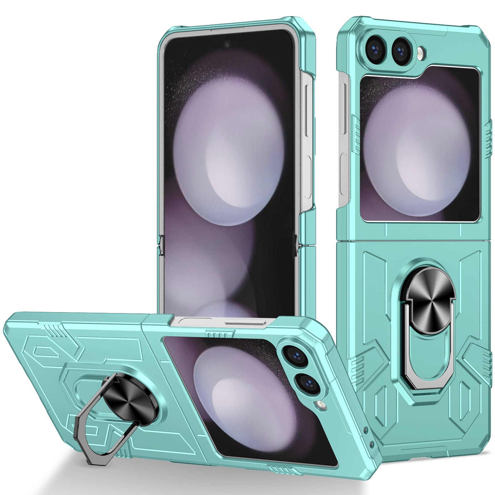 For Samsung Galaxy Z Flip6 5G Case Ring Kickstand Hard PC Shockproof Phone Cover - Baby Blue