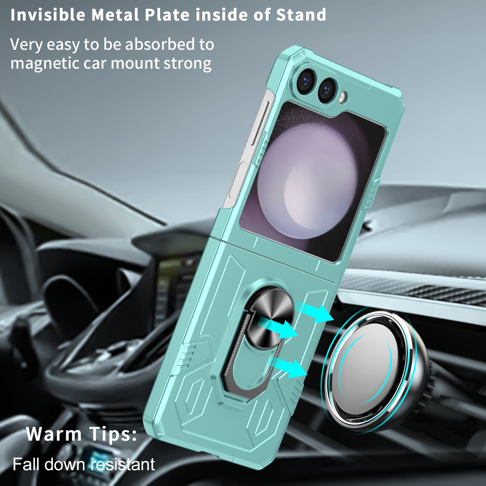 For Samsung Galaxy Z Flip6 5G Case Ring Kickstand Hard PC Shockproof Phone Cover - Baby Blue
