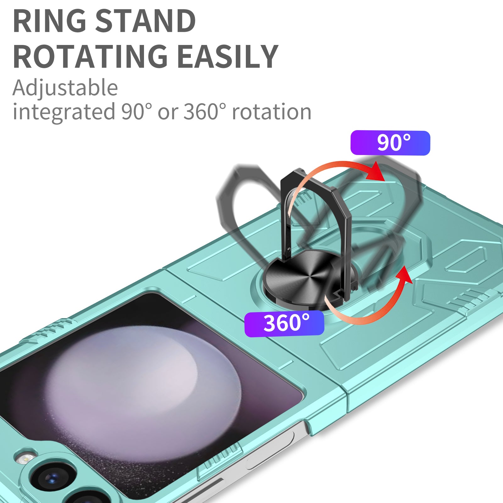 For Samsung Galaxy Z Flip6 5G Case Ring Kickstand Hard PC Shockproof Phone Cover - Baby Blue