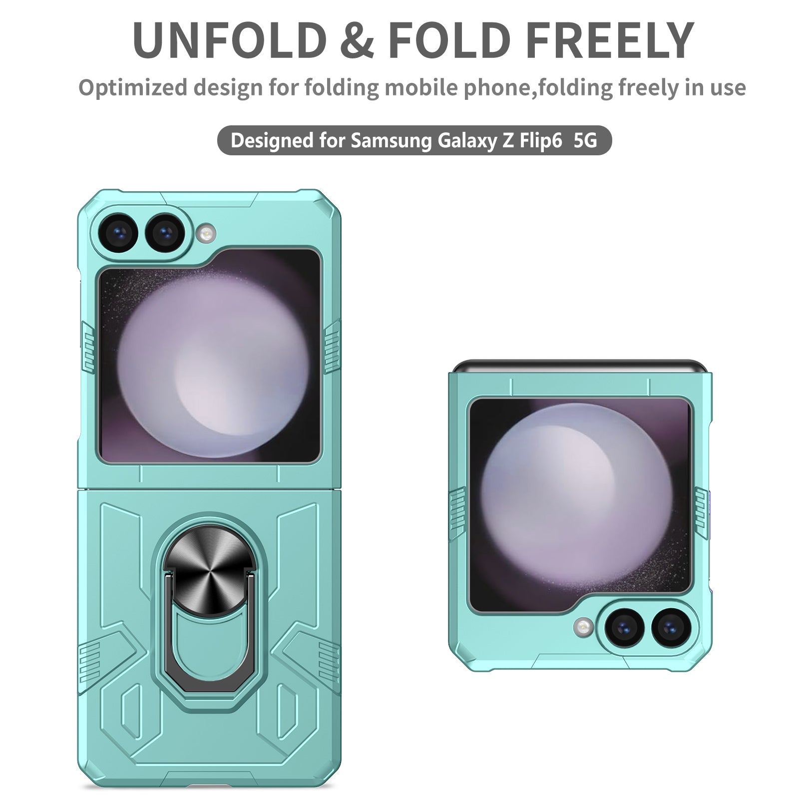 For Samsung Galaxy Z Flip6 5G Case Ring Kickstand Hard PC Shockproof Phone Cover - Baby Blue