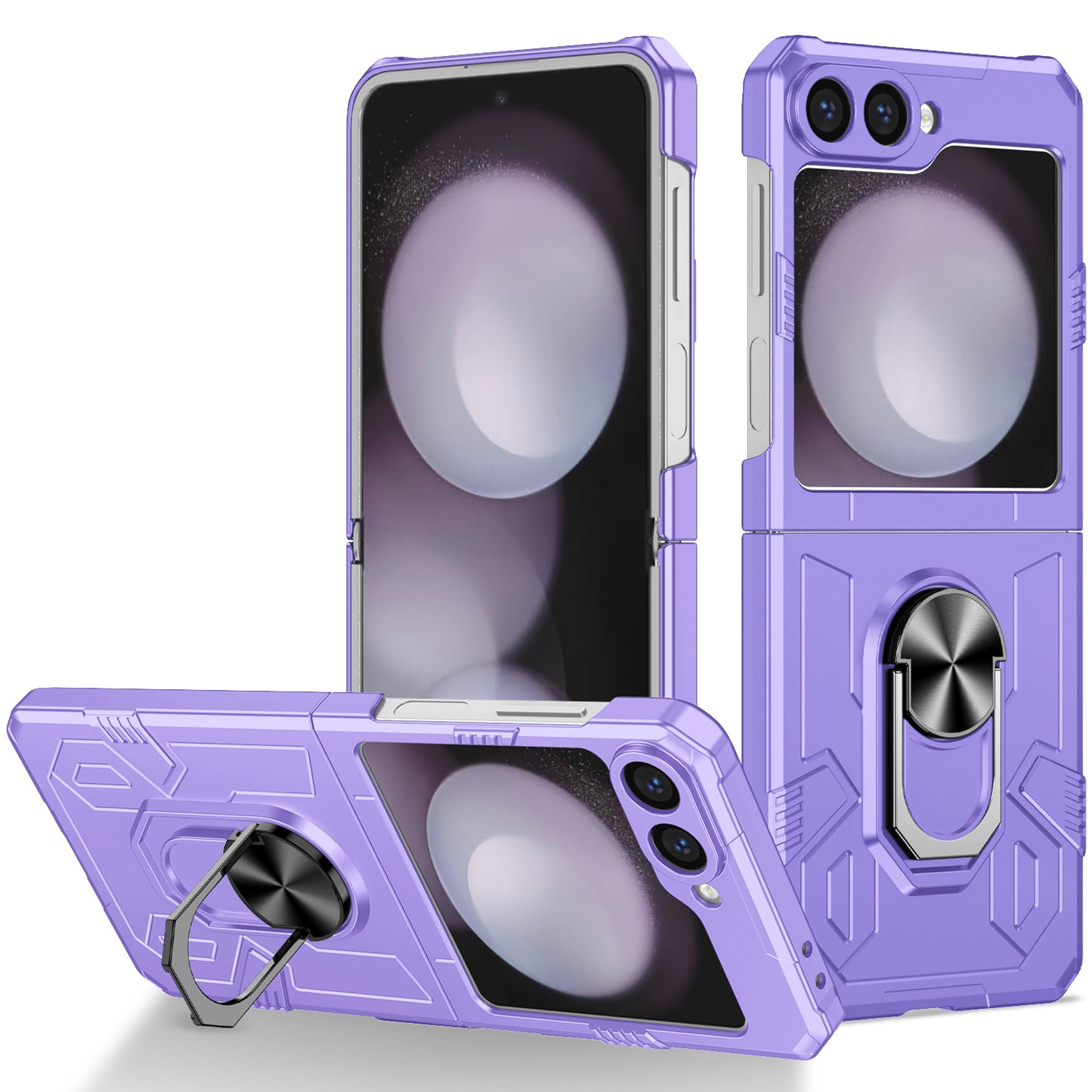 For Samsung Galaxy Z Flip6 5G Case Ring Kickstand Hard PC Shockproof Phone Cover - Purple
