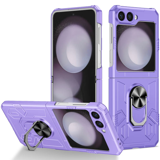For Samsung Galaxy Z Flip6 5G Case Ring Kickstand Hard PC Shockproof Phone Cover - Purple