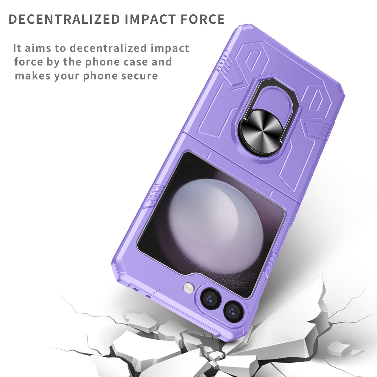 For Samsung Galaxy Z Flip6 5G Case Ring Kickstand Hard PC Shockproof Phone Cover - Purple