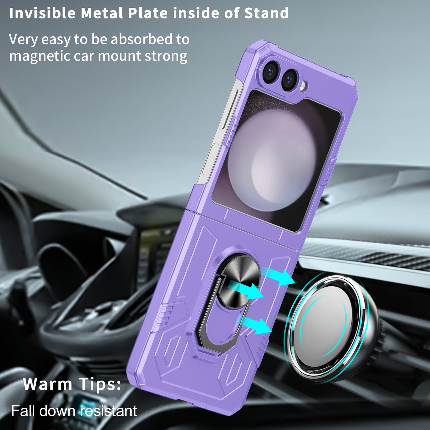 For Samsung Galaxy Z Flip6 5G Case Ring Kickstand Hard PC Shockproof Phone Cover - Purple