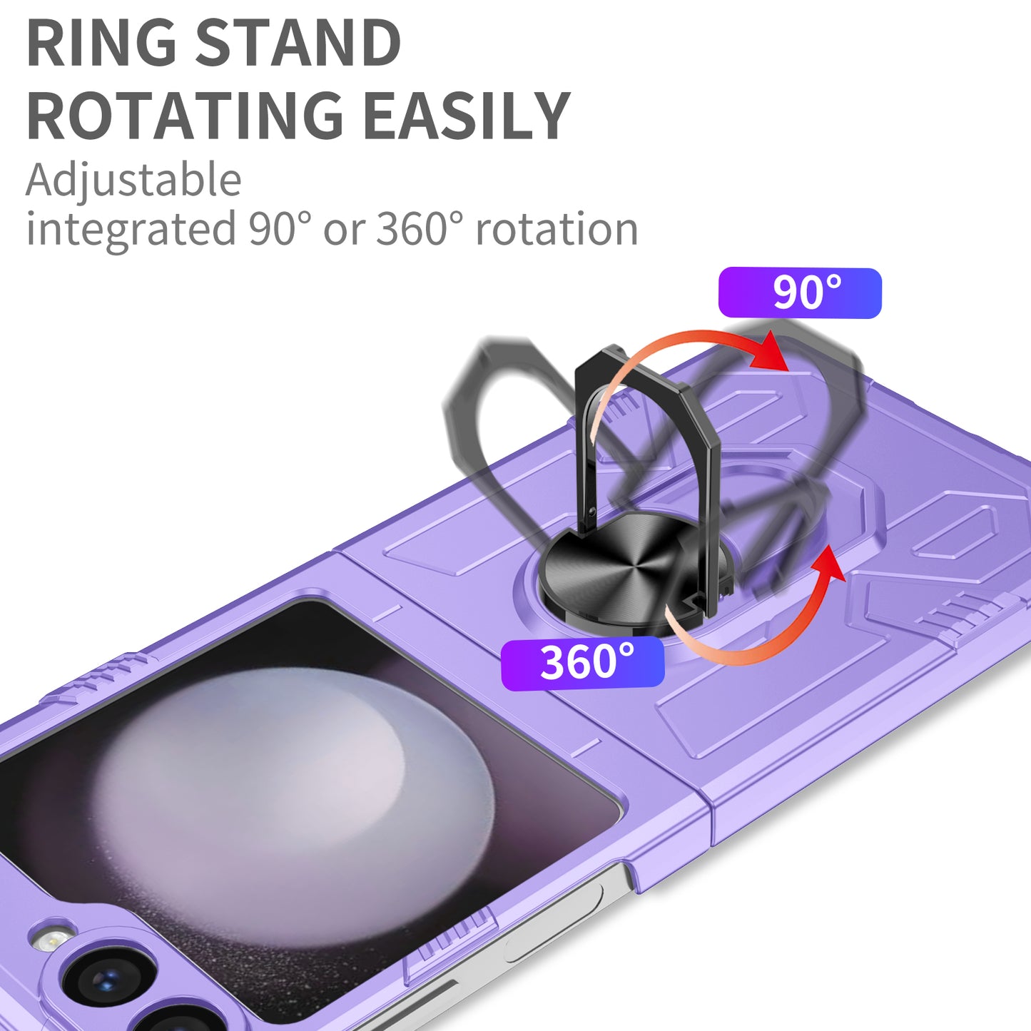 For Samsung Galaxy Z Flip6 5G Case Ring Kickstand Hard PC Shockproof Phone Cover - Purple