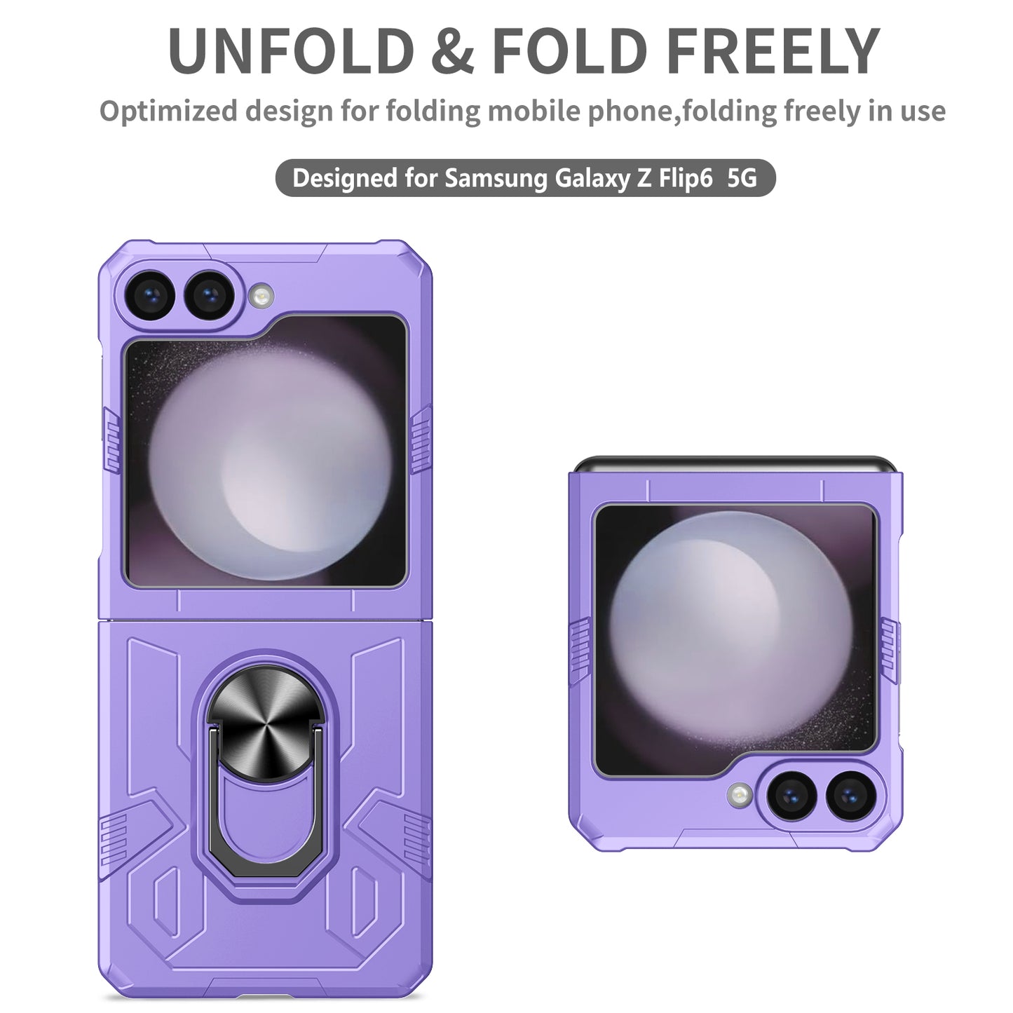 For Samsung Galaxy Z Flip6 5G Case Ring Kickstand Hard PC Shockproof Phone Cover - Purple