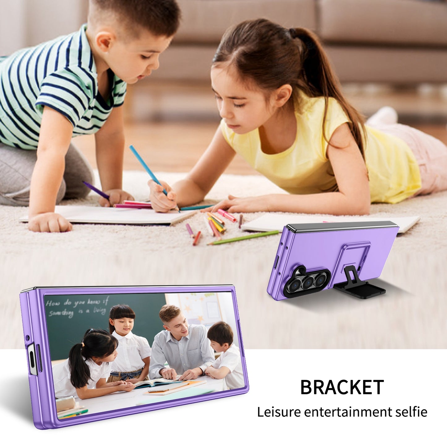 For Samsung Galaxy Z Fold6 5G Case Hidden Kickstand Hard PC Phone Cover - Purple