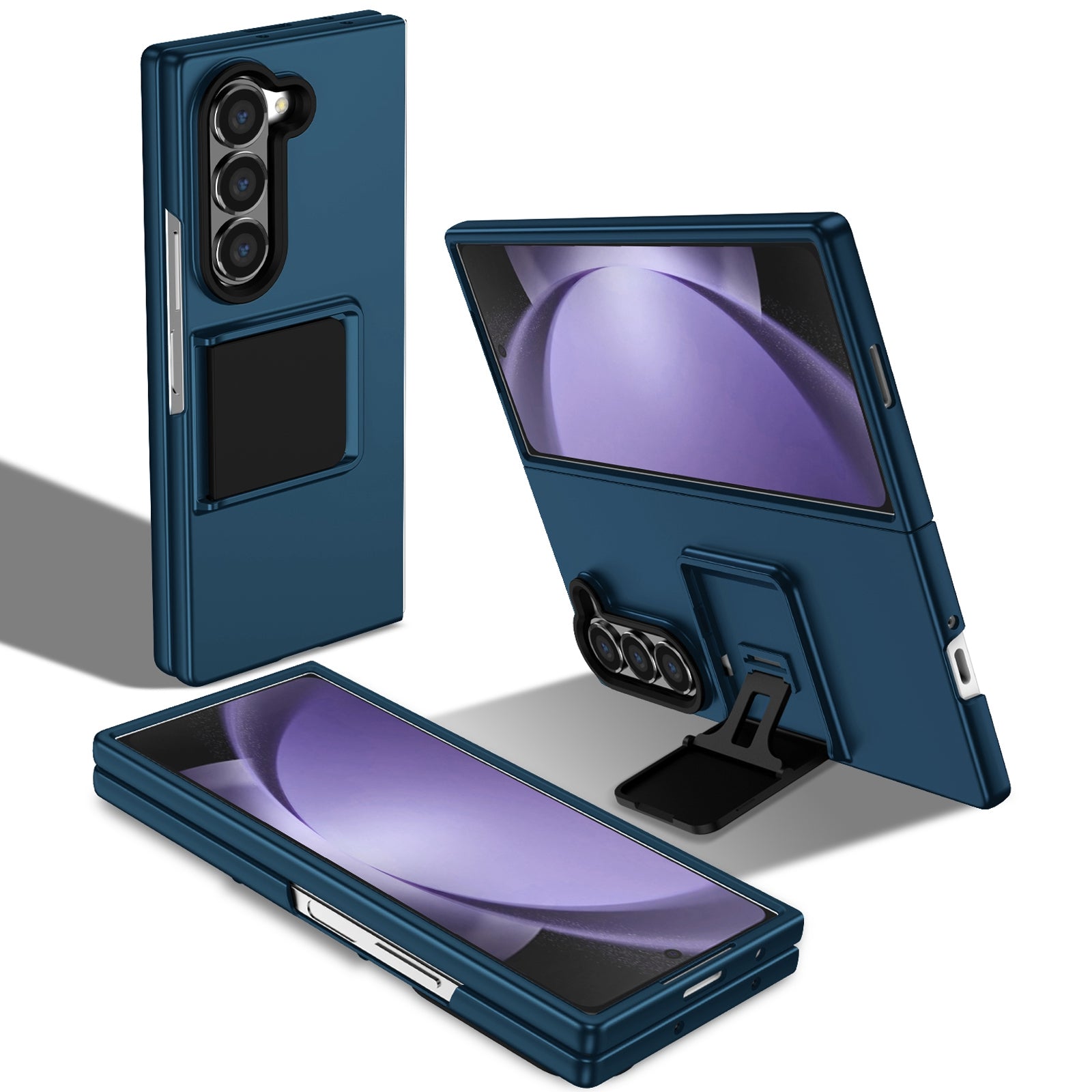 For Samsung Galaxy Z Fold6 5G Case Hidden Kickstand Hard PC Phone Cover - Blue