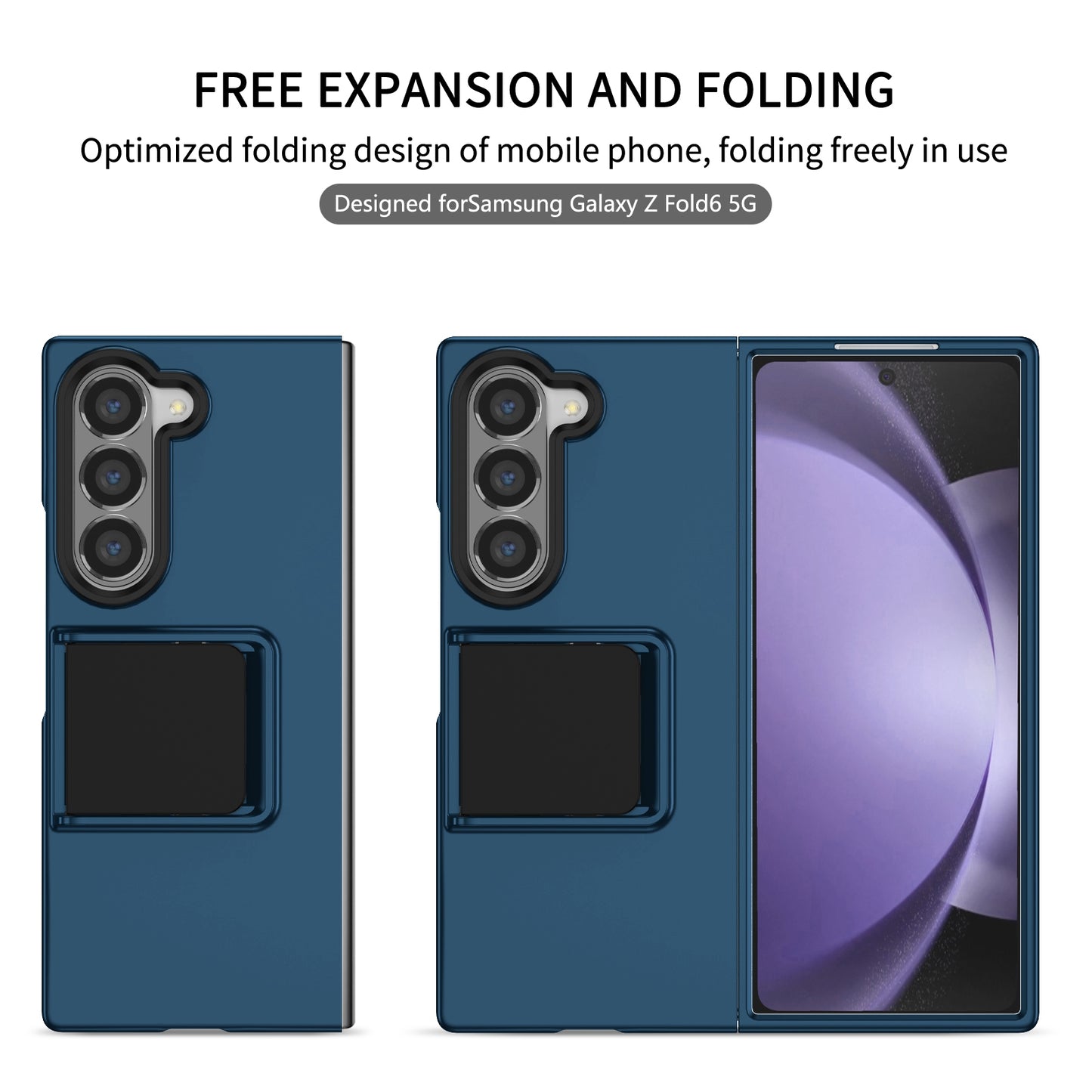 For Samsung Galaxy Z Fold6 5G Case Hidden Kickstand Hard PC Phone Cover - Blue