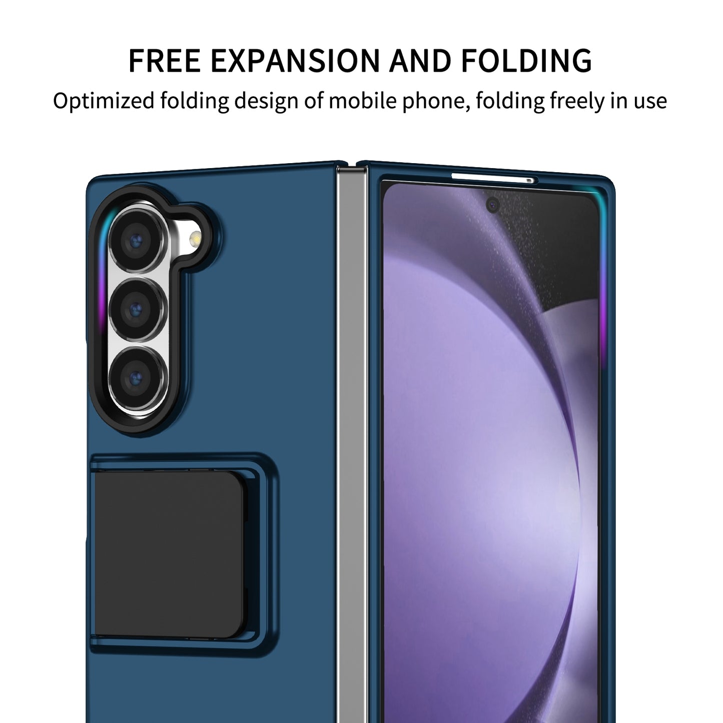 For Samsung Galaxy Z Fold6 5G Case Hidden Kickstand Hard PC Phone Cover - Blue