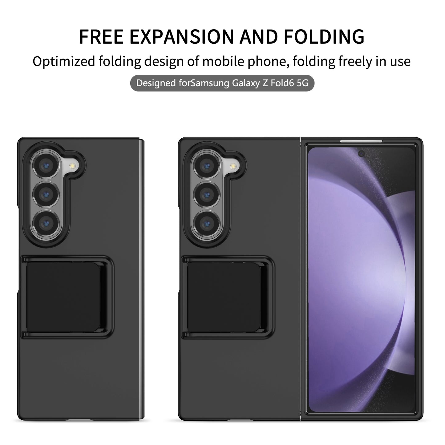 For Samsung Galaxy Z Fold6 5G Case Hidden Kickstand Hard PC Phone Cover - Black