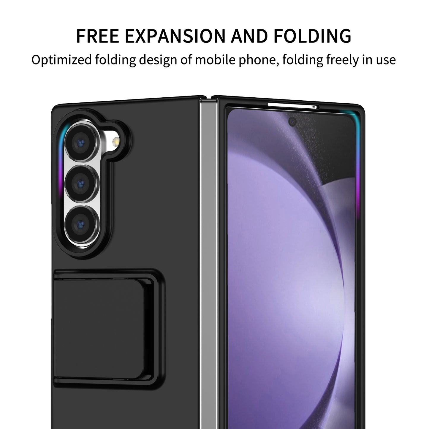For Samsung Galaxy Z Fold6 5G Case Hidden Kickstand Hard PC Phone Cover - Black
