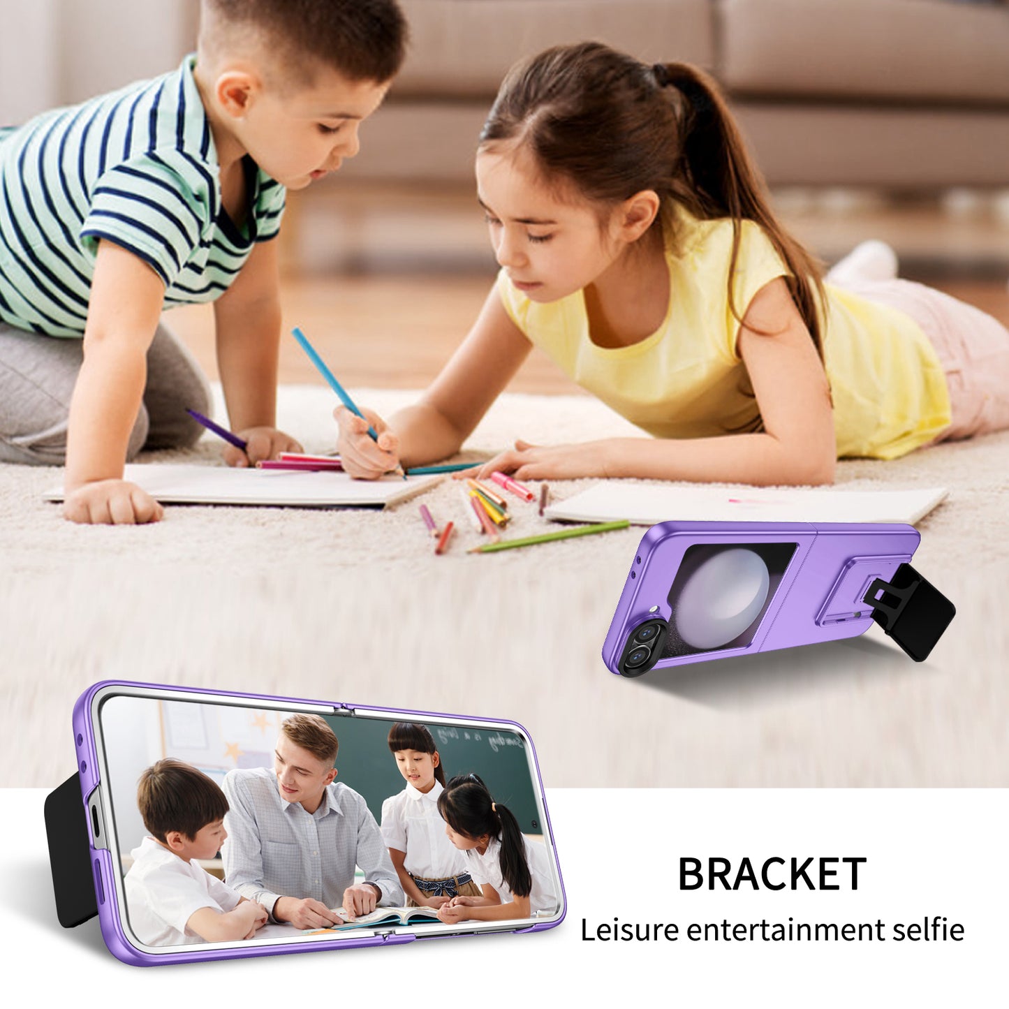 For Samsung Galaxy Z Flip6 5G Case Kickstand Anti-Scratch Hard PC Phone Cover - Purple