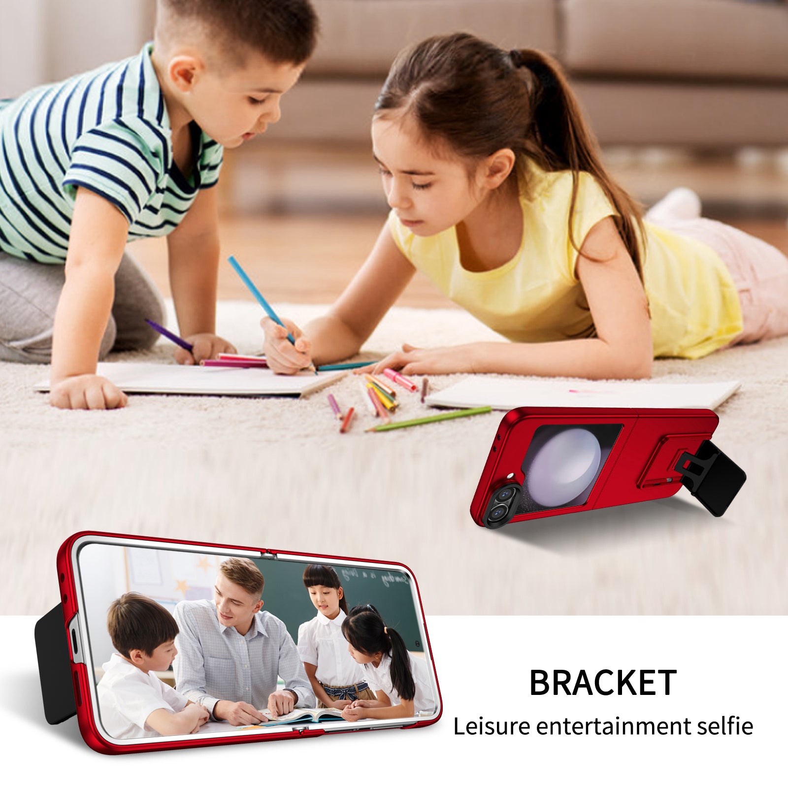 For Samsung Galaxy Z Flip6 5G Case Kickstand Anti-Scratch Hard PC Phone Cover - Red