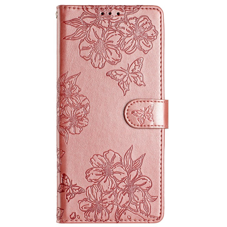 For Google Pixel 9 Case Butterfly Flower Pattern PU Leather Wallet Stand Phone Cover - Rose Gold