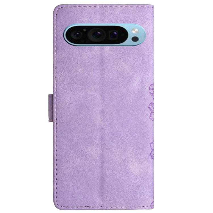 For Google Pixel 9 Case Butterfly Flower Design Skin-touch Leather Wallet Phone Cover - Purple