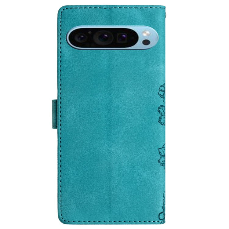 For Google Pixel 9 Case Butterfly Flower Design Skin-touch Leather Wallet Phone Cover - Green