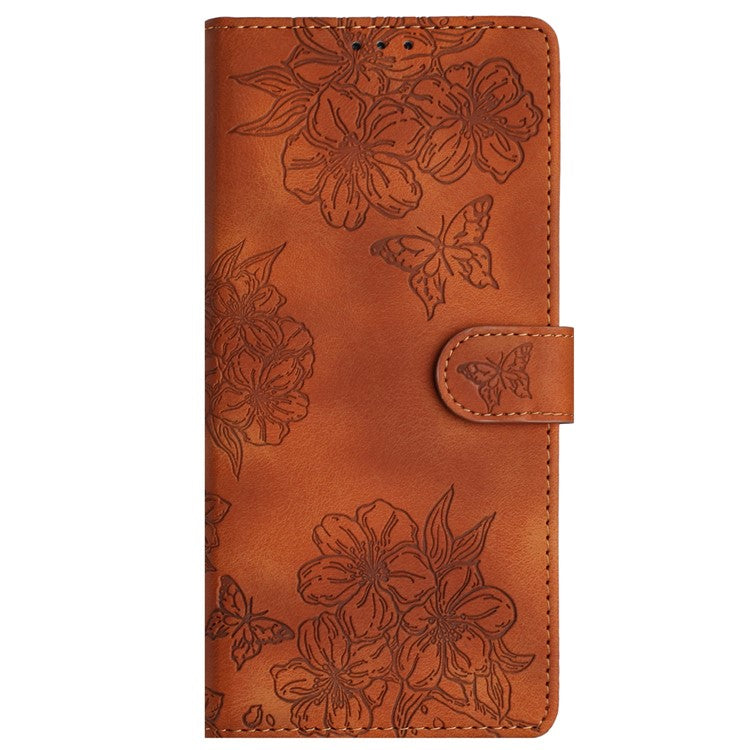 For Google Pixel 9 Case Butterfly Flower Design Skin-touch Leather Wallet Phone Cover - Brown