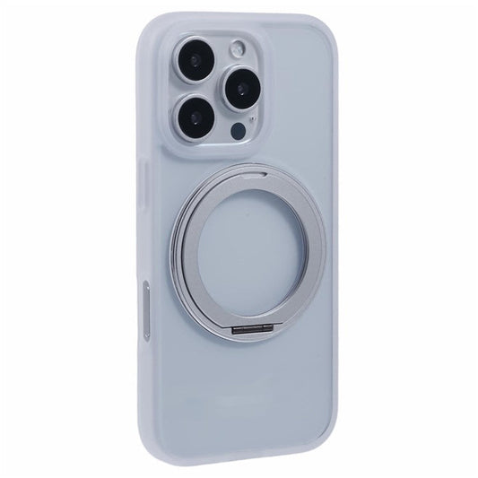 For iPhone 16 Pro Case PC+TPU Phone Cover Rotation Ring Holder Kickstand - White