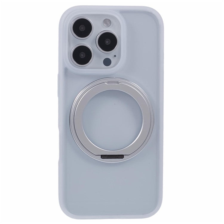 For iPhone 16 Pro Case PC+TPU Phone Cover Rotation Ring Holder Kickstand - White
