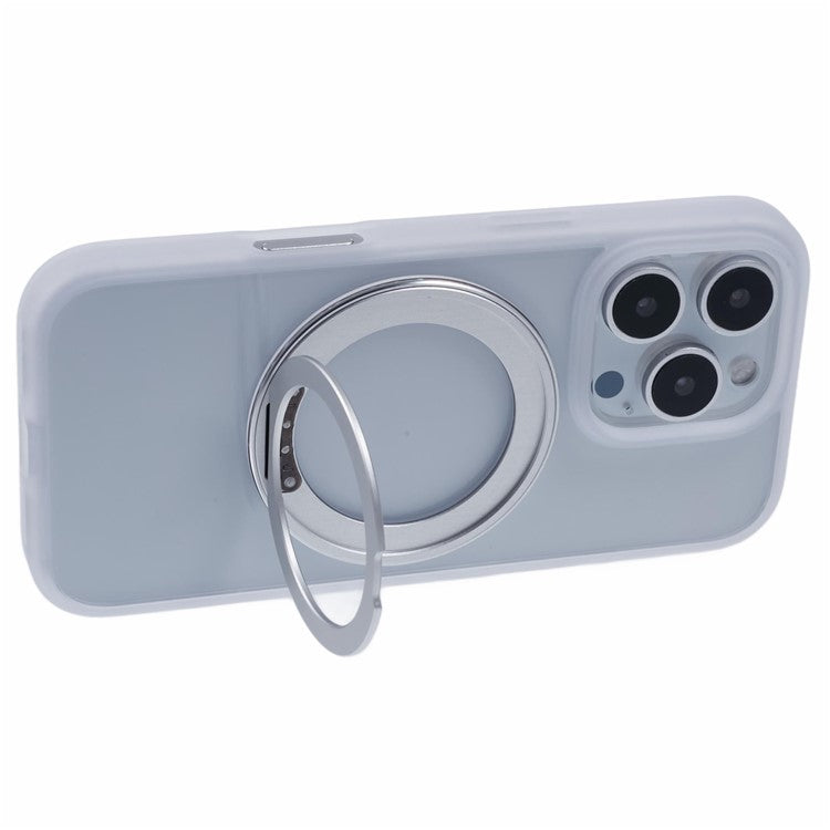 For iPhone 16 Pro Case PC+TPU Phone Cover Rotation Ring Holder Kickstand - White