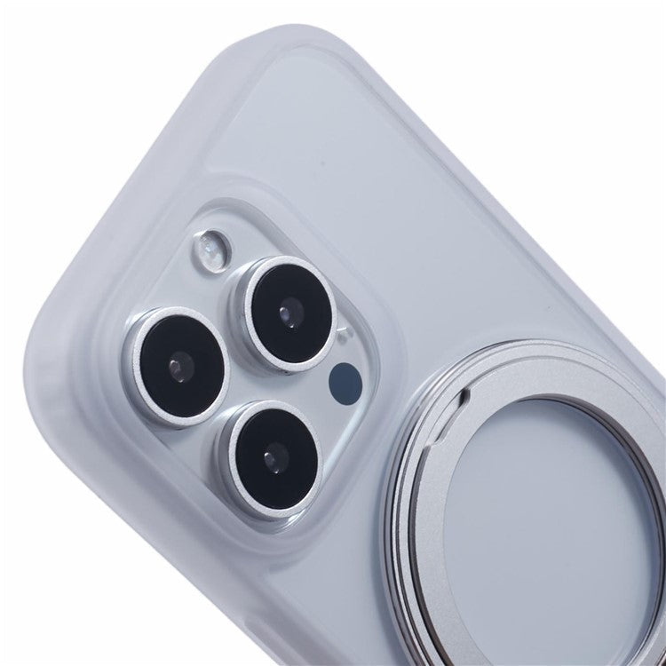 For iPhone 16 Pro Case PC+TPU Phone Cover Rotation Ring Holder Kickstand - White