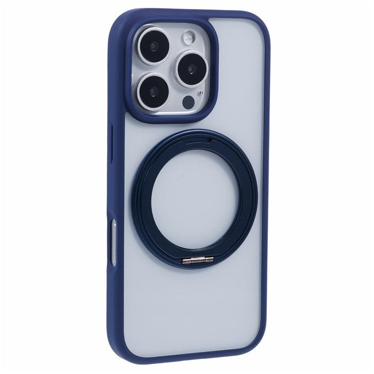 For iPhone 16 Pro Case PC+TPU Phone Cover Rotation Ring Holder Kickstand - Blue