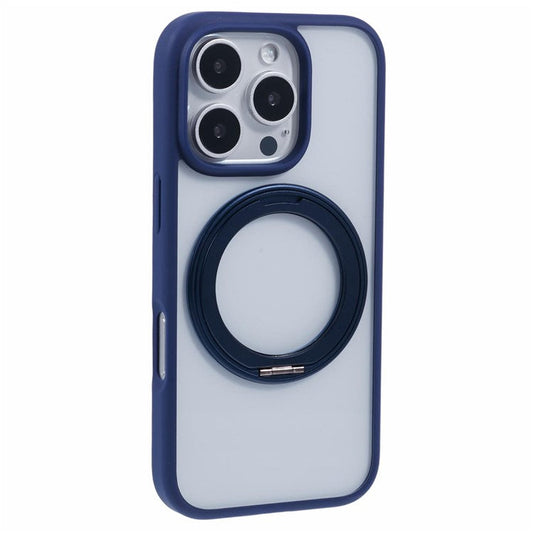 For iPhone 16 Pro Case PC+TPU Phone Cover Rotation Ring Holder Kickstand - Blue