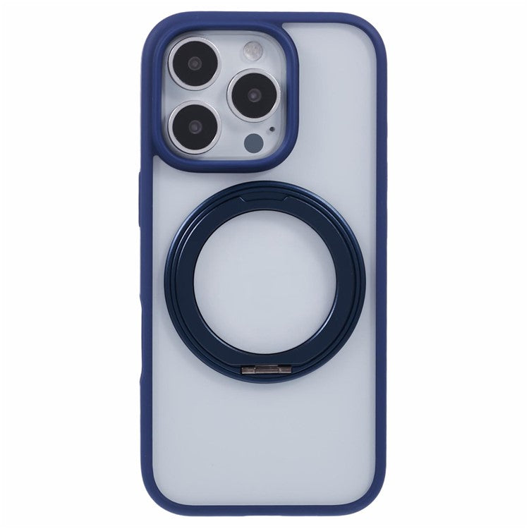For iPhone 16 Pro Case PC+TPU Phone Cover Rotation Ring Holder Kickstand - Blue