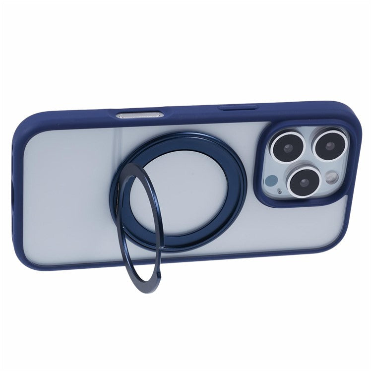 For iPhone 16 Pro Case PC+TPU Phone Cover Rotation Ring Holder Kickstand - Blue