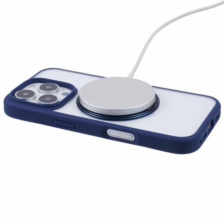 For iPhone 16 Pro Case PC+TPU Phone Cover Rotation Ring Holder Kickstand - Blue
