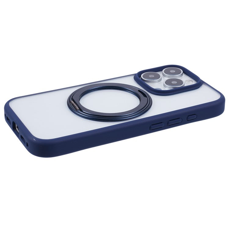 For iPhone 16 Pro Case PC+TPU Phone Cover Rotation Ring Holder Kickstand - Blue