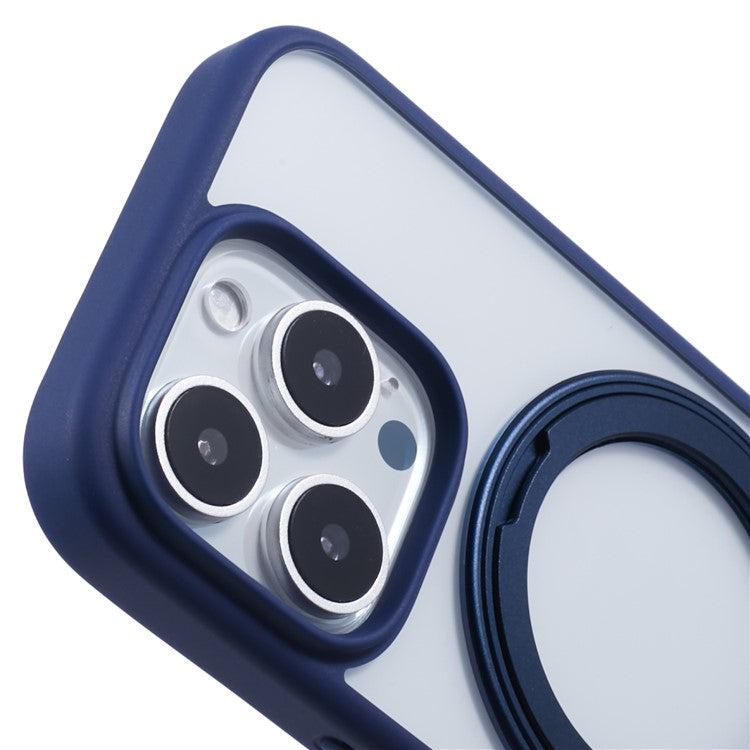 For iPhone 16 Pro Case PC+TPU Phone Cover Rotation Ring Holder Kickstand - Blue