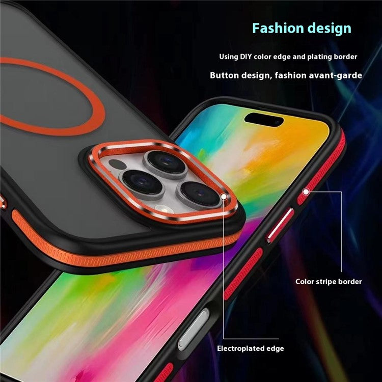 For iPhone 16 Pro Case Colored Edge PC+TPU Phone Cover Compatible with MagSafe - Purple