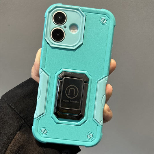 For iPhone 16 Plus Shockproof Case PC+TPU Phone Cover with Kickstand - Mint Green