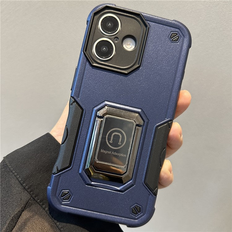 For iPhone 16 Kickstand Case Anti-Drop PC+TPU Phone Cover - Navy Blue