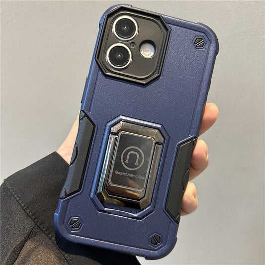 For iPhone 16 Kickstand Case Anti-Drop PC+TPU Phone Cover - Navy Blue