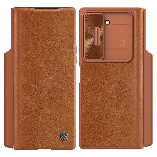 NILLKIN Qin Pro Series for Samsung Galaxy Z Fold6 5G Case with Card Slots Leather Phone Cover - Brown